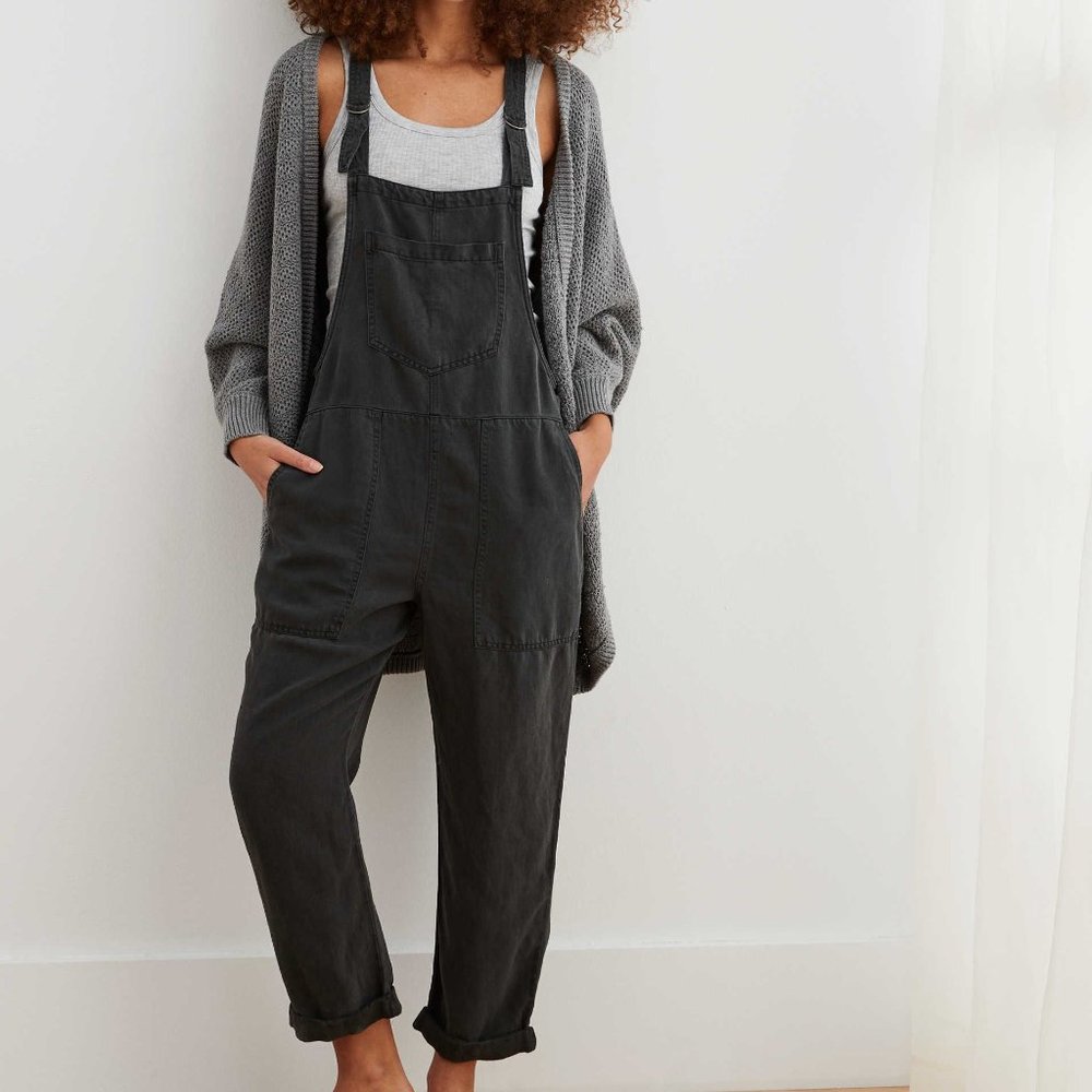 Black Aerie Twill Utility Overalls Large